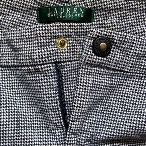 Ralph Lauren Navy Blue White Houndstooth Check Cropped Pants